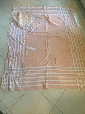 Vintage Peach  Striped Dining Tablecloth with Corner Detail
